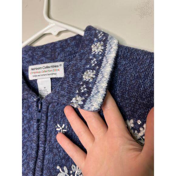 2000s Heirloom Collectibles Snowflakes Winter Fair Isle Christmas Cardigan M - Picture 3 of 5